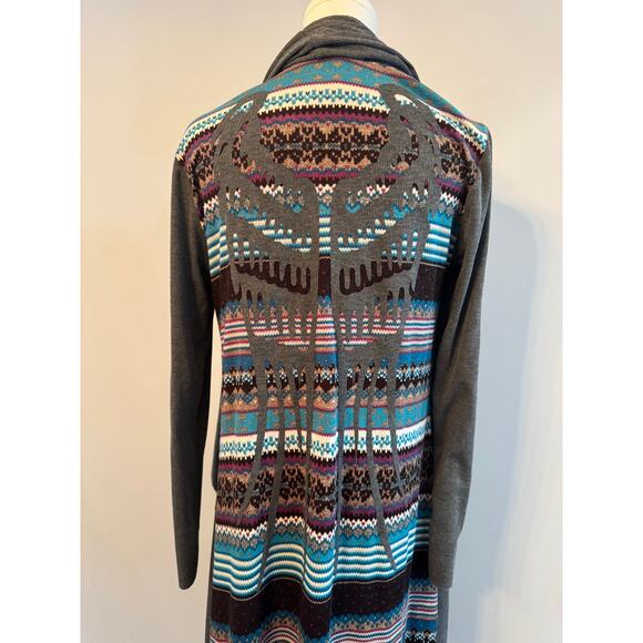 Vocal Long Duster Cardigan Tribal Pattern Back Graphic & Rhinestones  Sz Sm - Picture 7 of 7